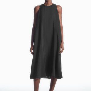 COS RACER-NECK SLEEVELESS SIDE-SEAM POCKETS MIDI BLACK MODAL-BLEND DRESS US 6